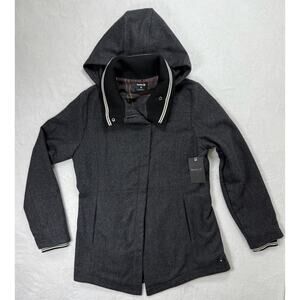 New HURLEY Wool Blend Jacket Sz XS Hip Length Removable Hood Dark Gray